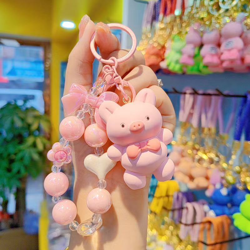 Muñeca con cuentas, llavero de coche, colgante, dibujos animados femeninos, dudo oso, ballena, pareja, llavero, bolso para teléfono móvil, colgante