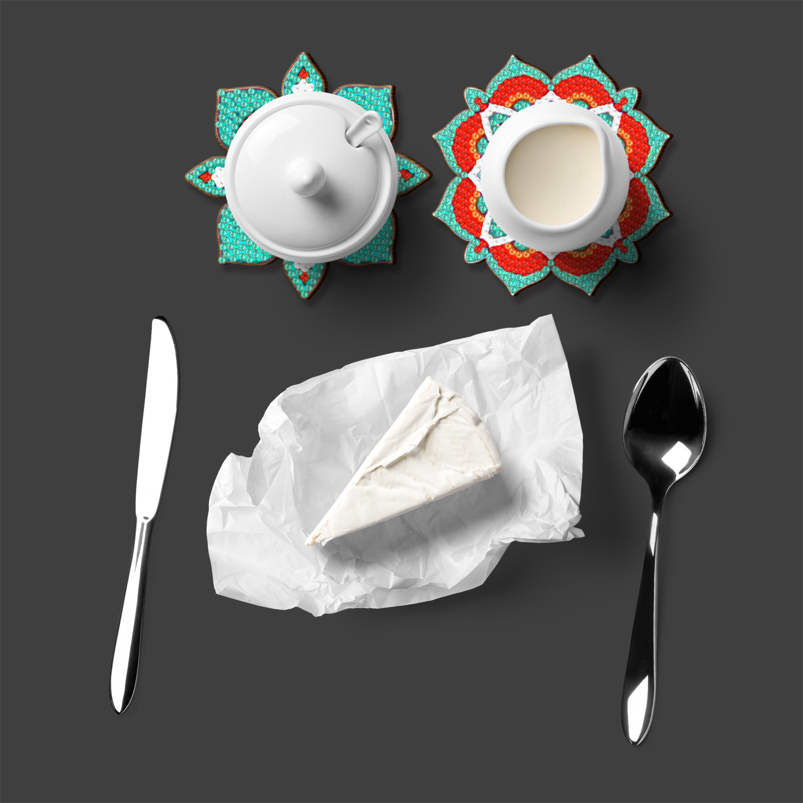 Pintura de diamante de madera alrededor de la almohadilla de taza de madera hecha a mano almohadilla de mesa marco de hierro pintura decorativa de la sala de estar