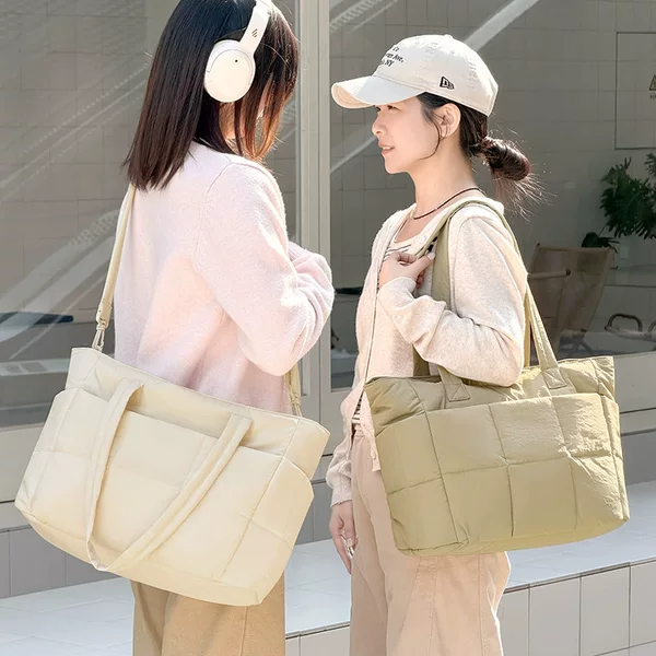 New Large-Capacity Puff Shoulder Bag, Portable Tote Bag, High-Looking Commuter Nylon Cross-Body Bag