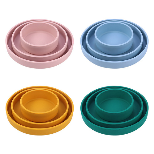 Creative silicone Western food disc colorful flat dish salad plate microwave breakfast plate baking plate set
