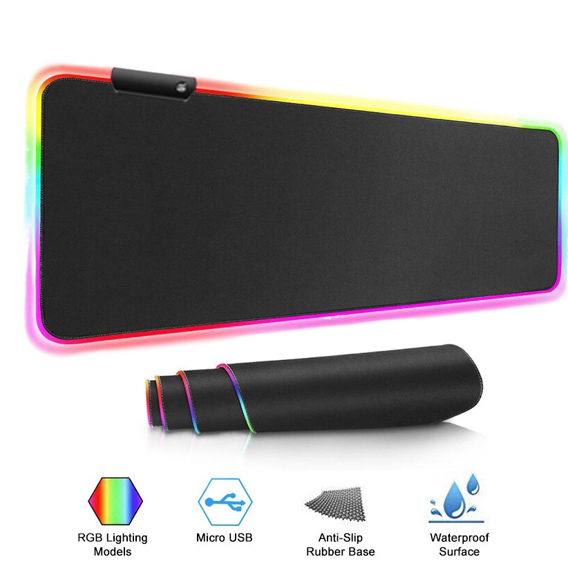 En stock luminoso RGB mouse pad luminoso juego de color mágico LED estera Mesa goma espesada bloqueo borde