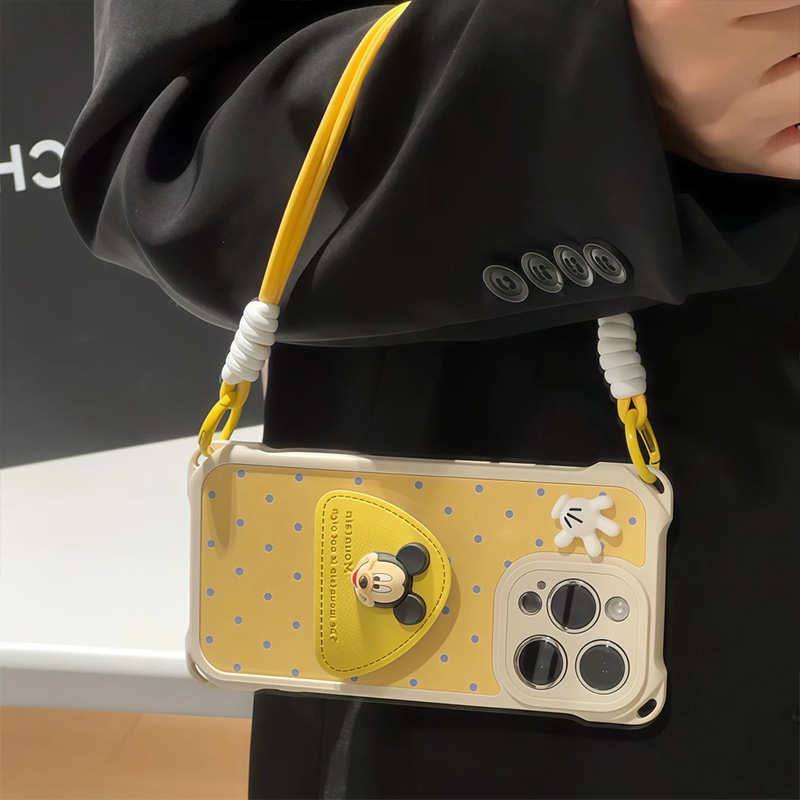 iPhone17、ミッキー柄、波点、スタンド、ストラップ付きケース、Apple 16、Huawei/oppo/vivo、Xiaomi 15対応|undefined