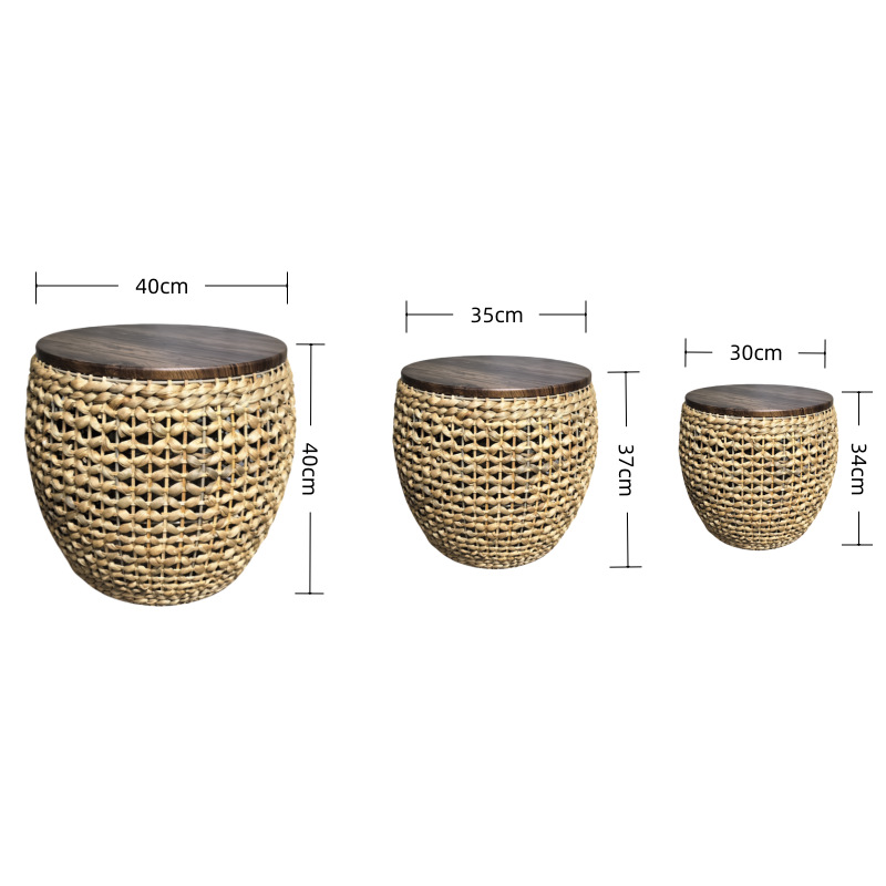 Mesa de tejido de madera transfronteriza mesa de té de caña sala de estar mesa de té balcón mesa de té de paja fábrica fuente fábrica al por mayor