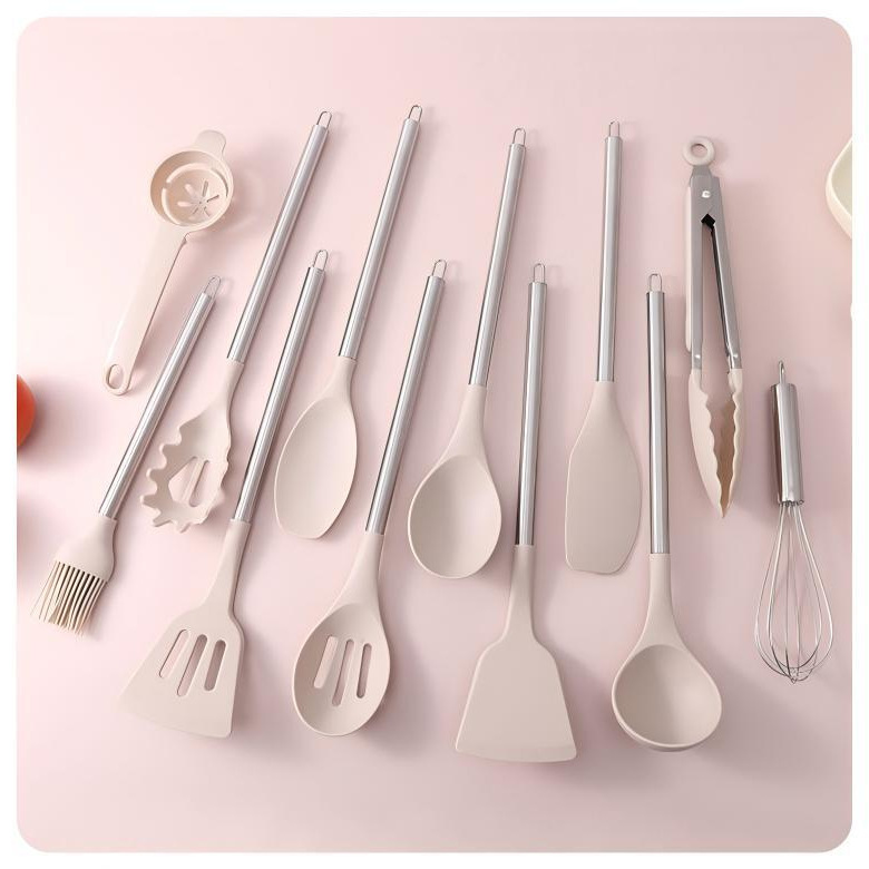 Espátula de Silicona para Cocina de Silicona de Grado Alimenticio y Madera Resistente a Altas Temperaturas y Antideslizante
