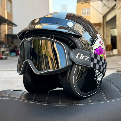 Bluetooth — Motosiklet dəbilqələri - m-bright-black-holiday-style-retro-black-tea-goggles