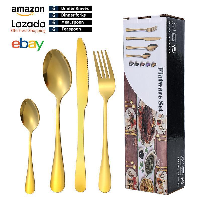 国境を越えたアマゾン1010ステンレス食器24点セットセット洋食ステーキナイフフォークスプーン食器セット|undefined