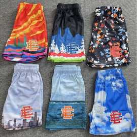 EE print shorts美式潮牌Ericemanuel休闲运动网眼抽绳短裤男外贸