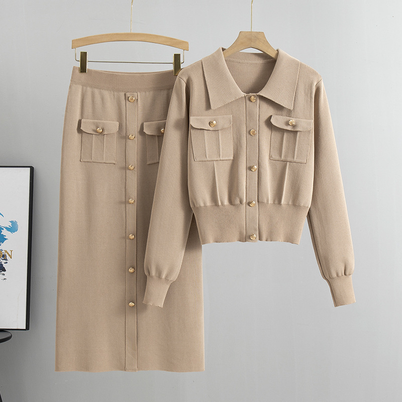 Cross-Border French-Style Lapel Tweed Suit, Spring and Autumn Sweater Cardigan for Women, Knitted Slim-Fit Skirt Two-Piece Set Cross-Border French-Style Lapel Tweed Suit, Spring and Autumn Sweater Cardigan for Women, Knitted Slim-Fit Skirt Two-Piece Set