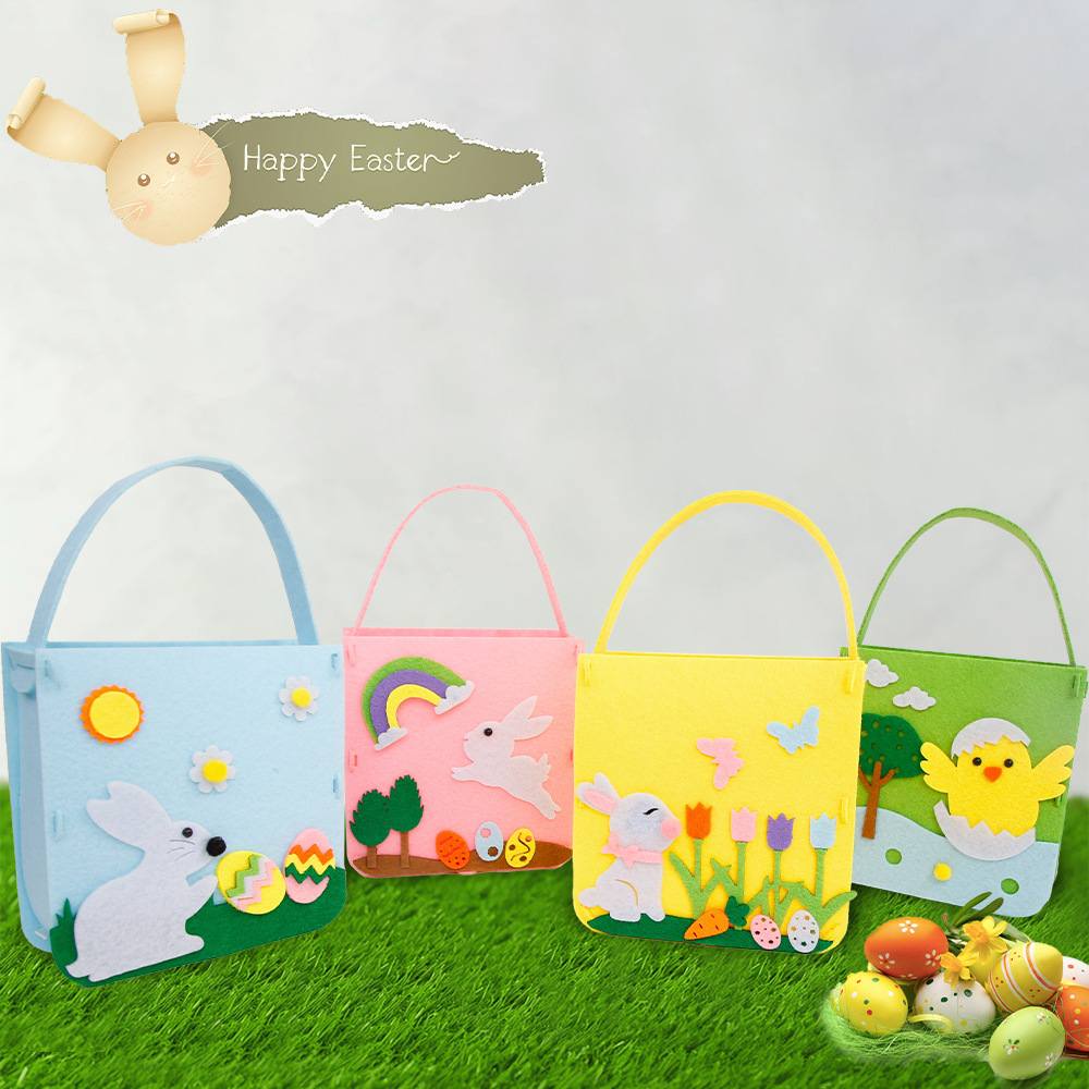 Nueva bolsa de fieltro de Pascua para niños bolsas de dulces DIY huevos de conejo lirio bolsas hechas a mano