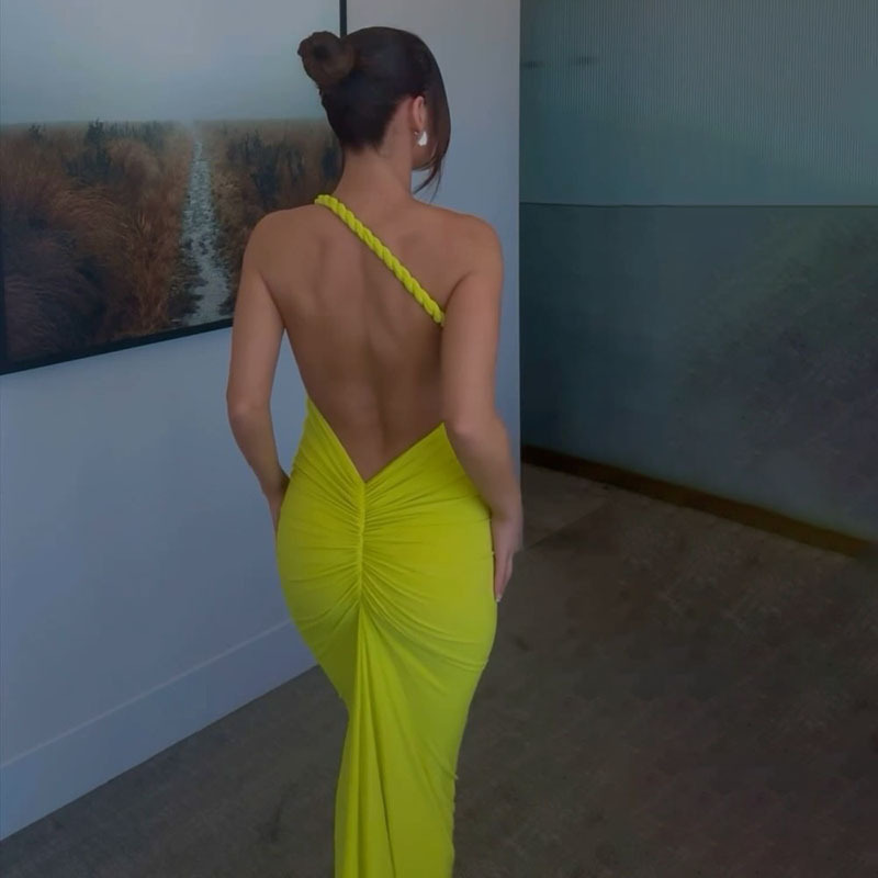 280g Weight Wholesale Women's Elegant Sexy Backless Solid Color Banquet Cocktail Party Strapless Halter Neck Sleeveless Trumpet Dress