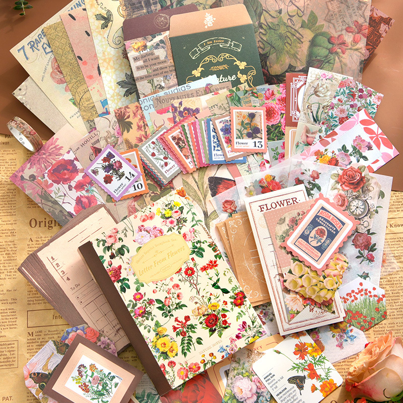 Serie de impresión natural retro cálida caja de regalo de cuentas de mano en flores románticas Inglés material de pegatinas conjunto transfronterizo image 4