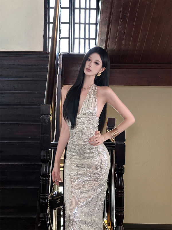Romantic Elastic Deep V Evening Dress Dress Long Skirt Romantic Elastic Deep V Evening Dress Dress Long Skirt
