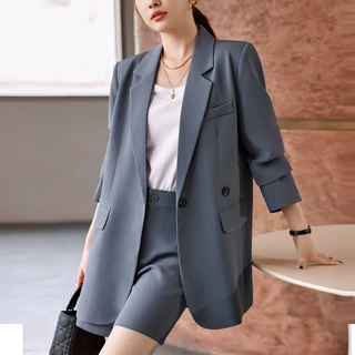 灰色西装外套女2023秋冬时尚气质正装宽松休闲大码职业装西服套装