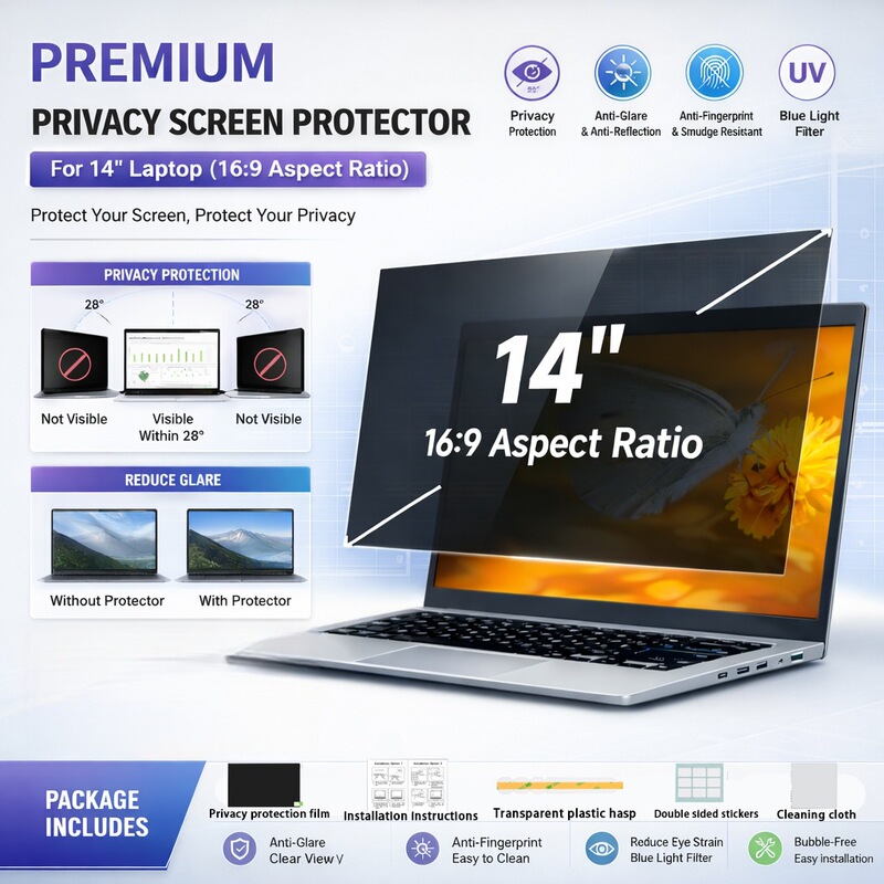 Removable Privacy Film Suitable for 14inch Laptop Computers, Anti-Blue Light, Anti-Glare Computer Screen Protector Removable Privacy Film Suitable for 14inch Laptop Computers, Anti-Blue Light, Anti-Glare Computer Screen Protector