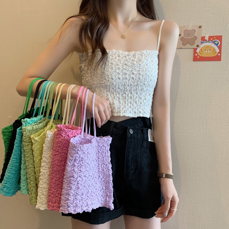 Spot wholesale summer agaric pleated ultra-short umbilical strap pure desire wind beautiful back base coat small vest thin Spot wholesale summer agaric pleated ultra-short umbilical strap pure desire wind beautiful back base coat small vest thin