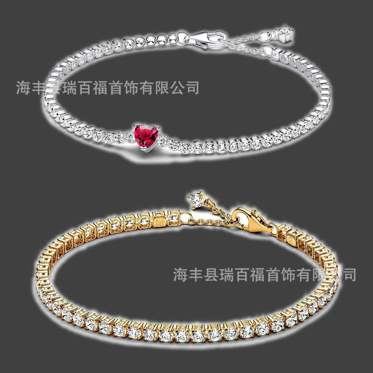 Cross-Border New Panjia Plated 925 Silver Dense Chain Shiny Heart-Shaped Tennis Shiny Simple Shiny Pear Light Bracelet