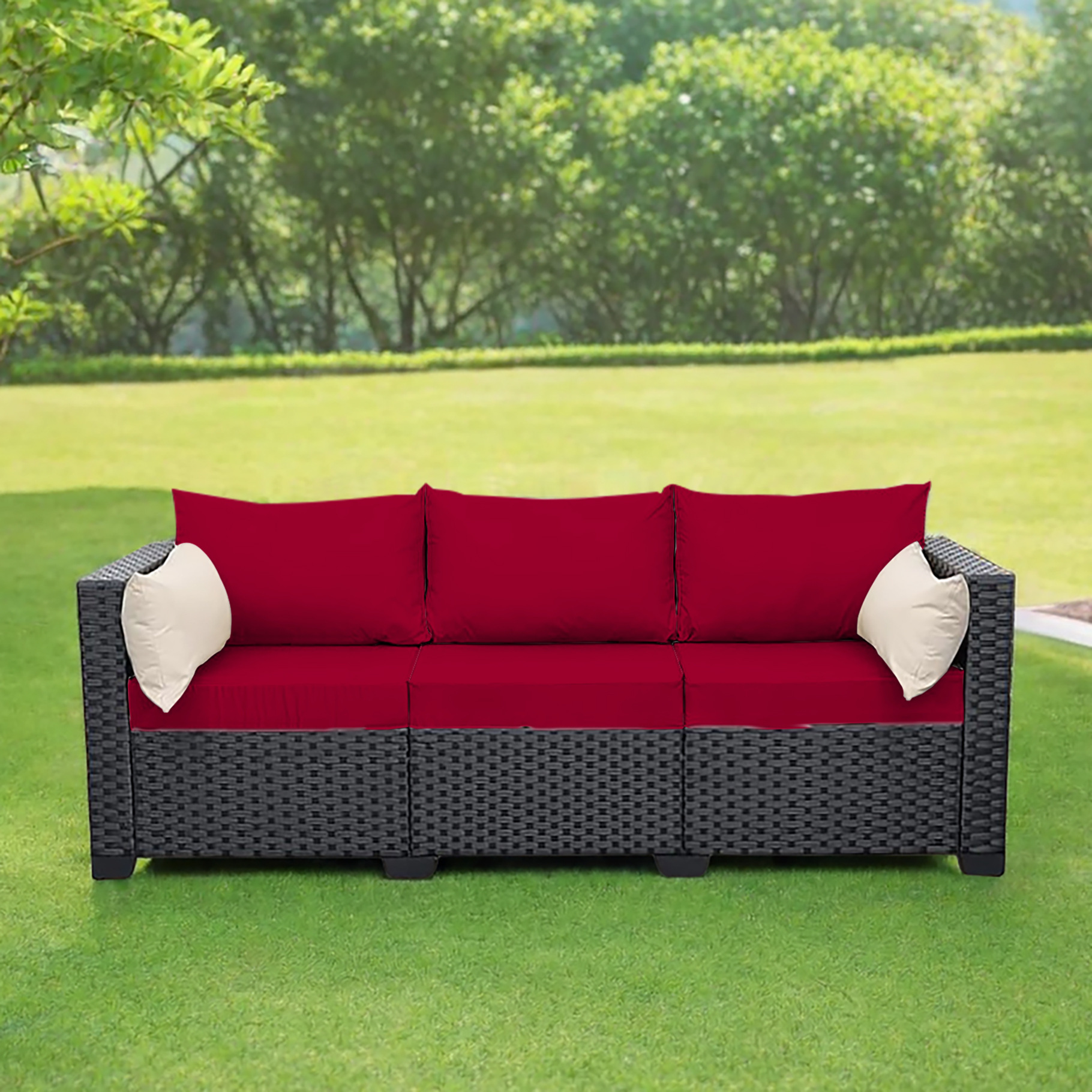 Sofá al aire libre patio jardín al aire libre villa terraza casa de alojamiento mobiliario de ocio combinación de sillas de caña sólidas cojín de sofá