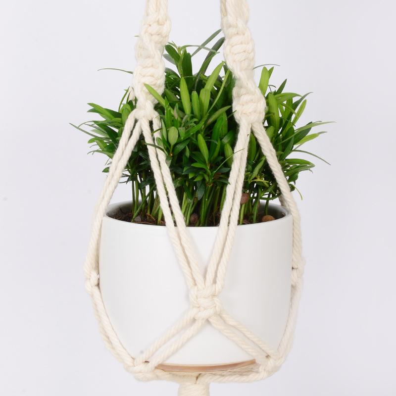 園藝吊籃花盆陽臺花盆網(wǎng)兜 棉麻繩編織花盆吊繩懸掛雙層花盆批發(fā)