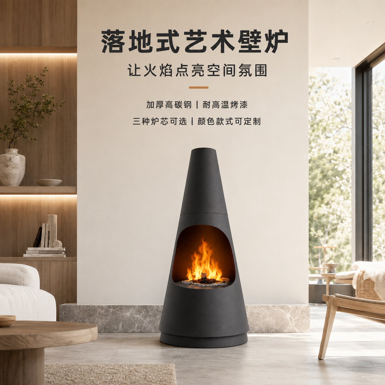 现代室内真火壁炉定制燃气酒精客厅落地移动式装饰火炉跨境OEM