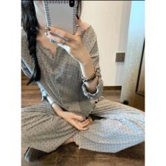 春秋季满印小花韩系可外穿睡衣女长袖长裤开衫少女家居服套装
