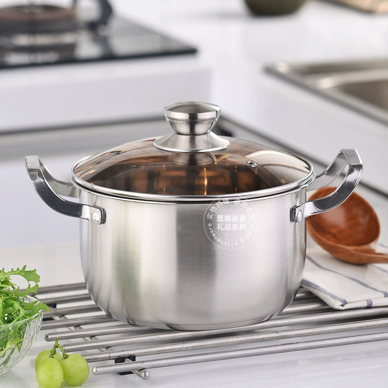 Нержавеющая сталь утолщённая кастрюля для супа, 22 см, пригодна для индукции, с двумя ручками