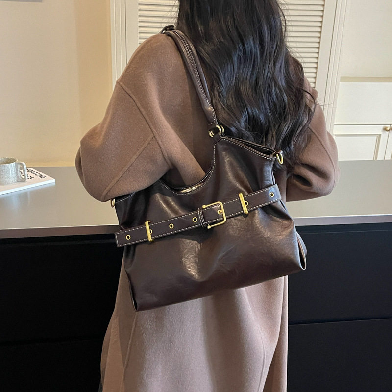 Túi tote đeo vai đeo chéo cỡ lớn phong cách tối giản, túi xách tay kẹp nách — Gạo trắng không có mặt dây chuyền, Màu cà phê Không có mặt dây chuyền, Màu nâu không có mặt dây chuyền, Đen không có mặt dây chuyền chi tiết 30