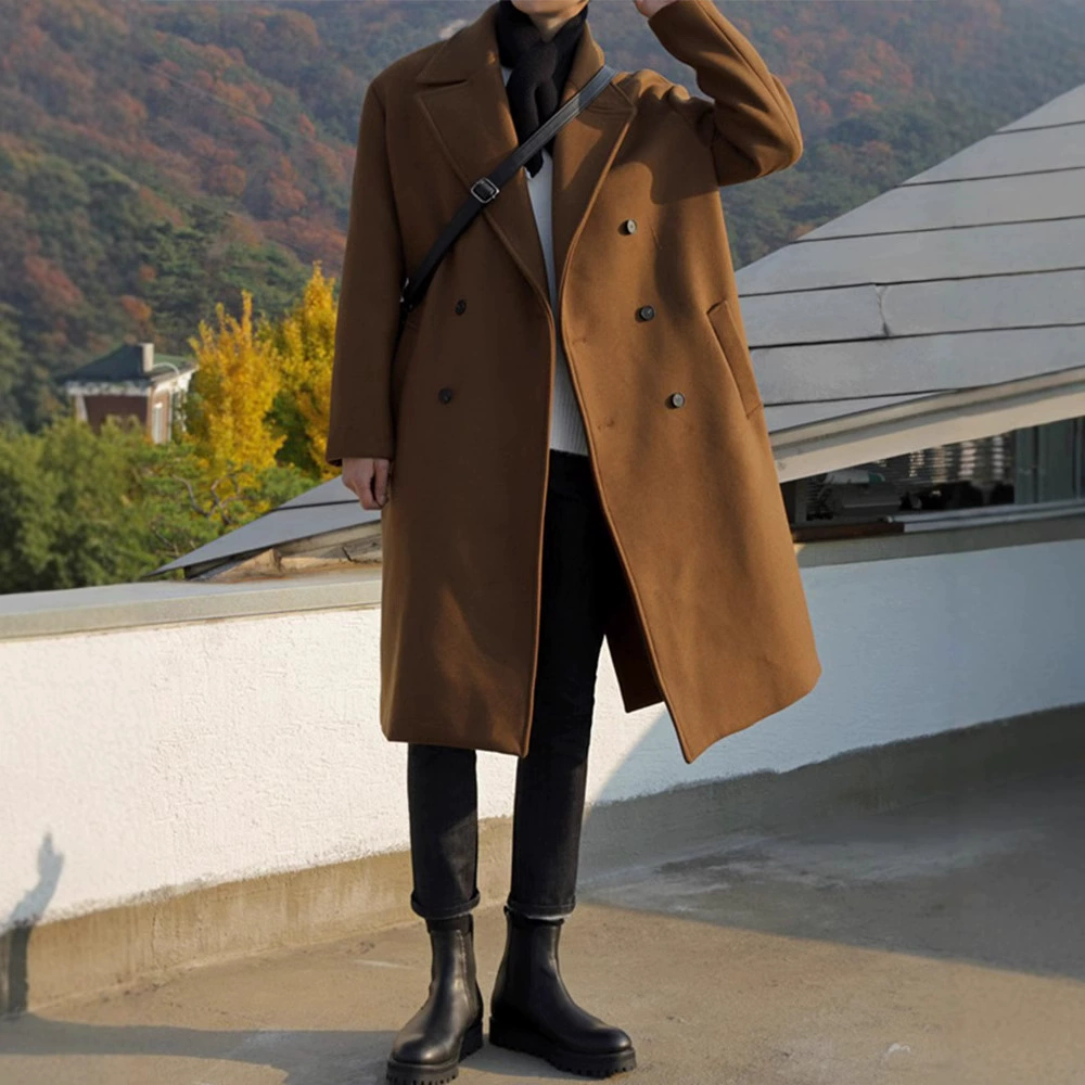 Осенне-зимнее британское шерстяное пальто без ветра, Мужская свободная ветровка в Корейском стиле, мужское модное шерстяное пальто средней длины выше колена