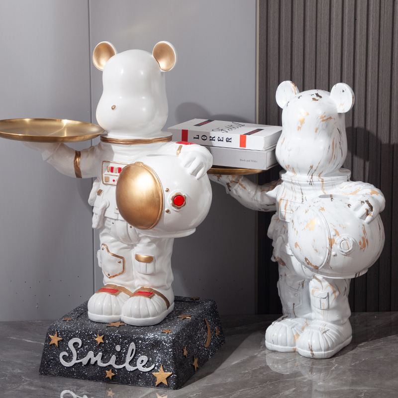 Modern Home Bedroom Violence Bear Tissue Box Ornaments Gold Plated Tray Key Storage Sofa Living Room Floor Soft Clothes