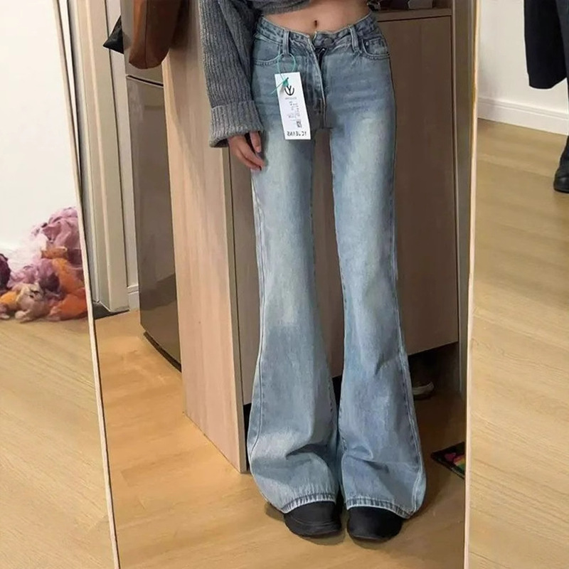 Stretch Large Size Jeans for Women Light Blue Summer New Slim Fit Hot Girl High Waist Straight Micro-Flared Trousers