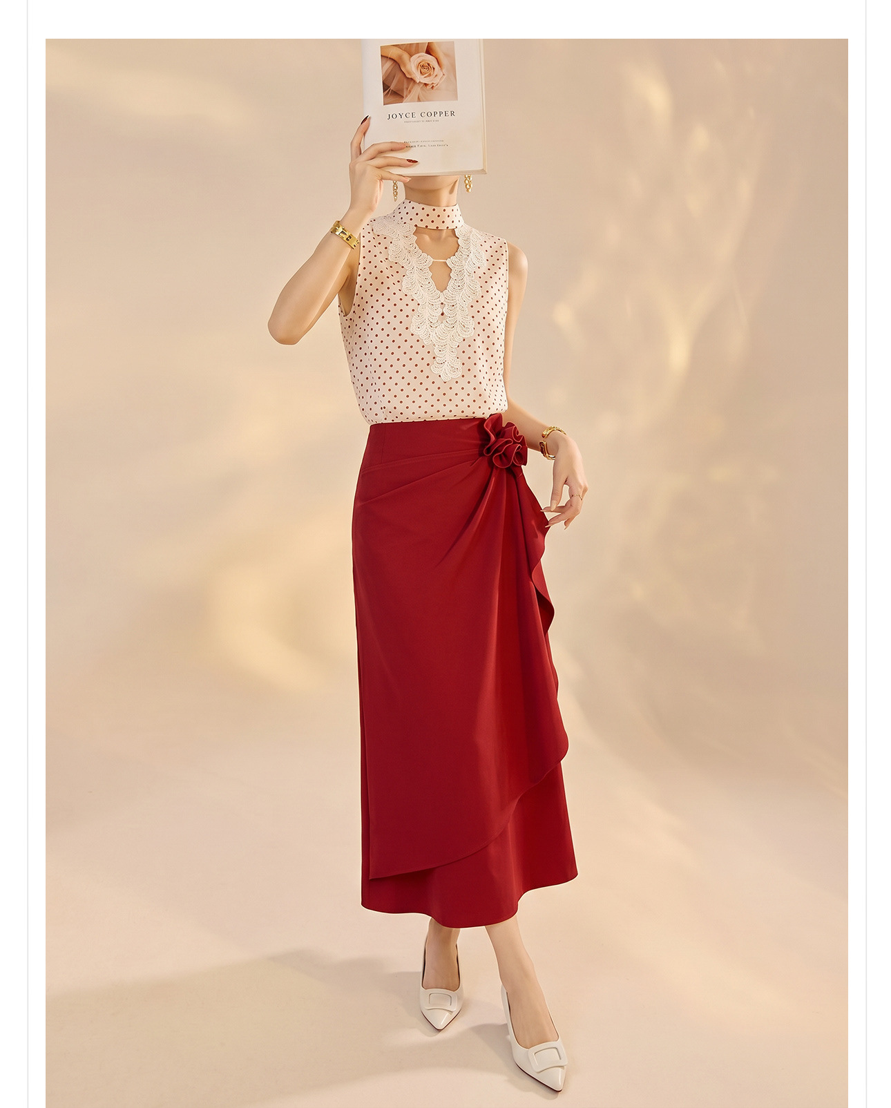 Set vest và chân váy ngắn họa tiết chấm bi phong cách Tân Trung Hoa mùa hè — Trang phục [Vest+Half Dress], nửa váy, Trang phục [Áo vest+quần short], quần đùi chi tiết 12