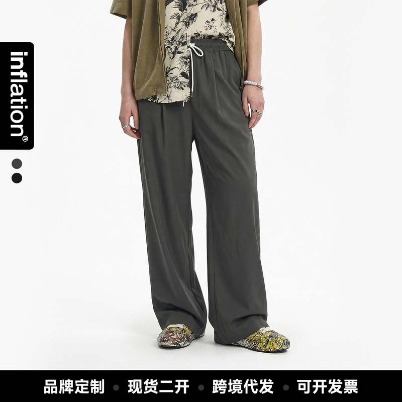 Jie Zhan Men's Clothing | Street-Style Plaid Quick-Dry Air Conditioning Pants 26 Spring/Summer High-Elastic Cool Wide-Leg Pants Ice Silk Casual Pants