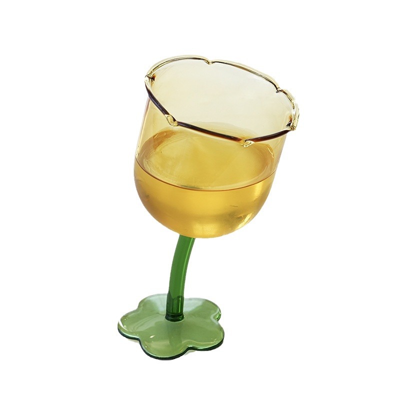 Ins encantadora taza de flores inclinada taza de vidrio creativa taza de champagne francesa retrógrada taza de vidrio personalizada