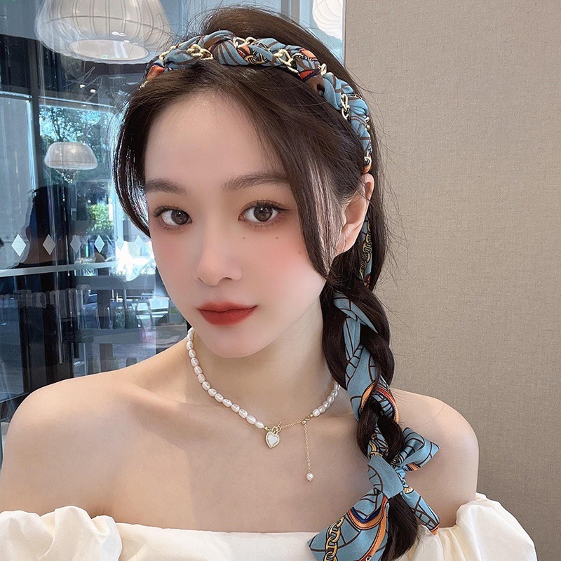 Retro trenzado banda de cabello para mujeres 2025 nueva banda de cabello flotante banda de cabello bufandas de seda banda de cabello todo el sistema de tarjeta de cabello tocado de moda