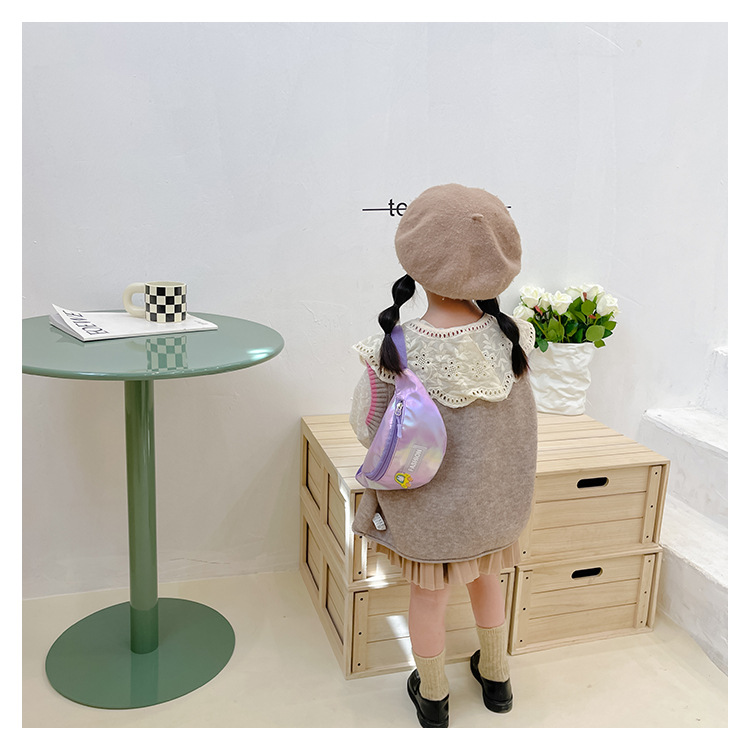 2023 New fashionable and trendy portable laser PU leather children's waist bag, crossbody small bag, sports laser chest waist bag undefined