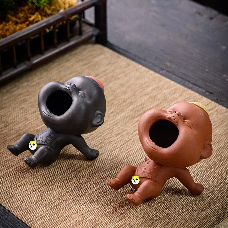精品紫砂尿童茶宠可养撒尿娃娃创意摆件手工娃茶茶盘喷水小孩配件