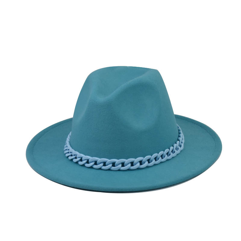 Comercio exterior transfronterizo engrosado padre-hijo Four Seasons Cadena naranja sombrero de lana cadena sombrero de fieltro de ala grande sombrero de copa plana