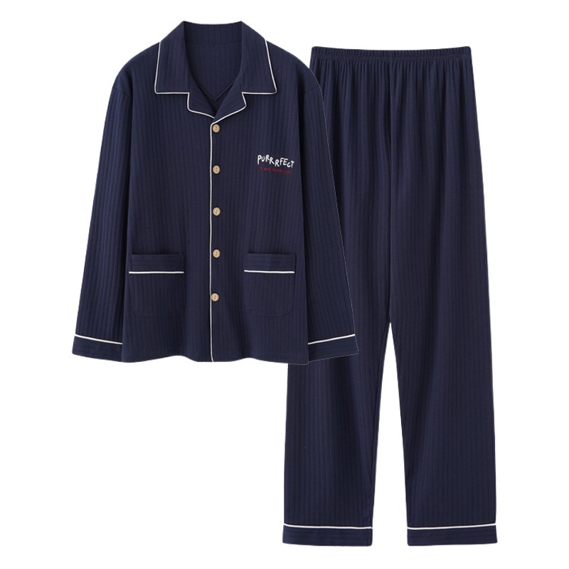 2025 nuevos pijamas para hombre otoño e invierno algodón suelto de manga larga cárdigan solapa traje de servicio a domicilio de alta gama