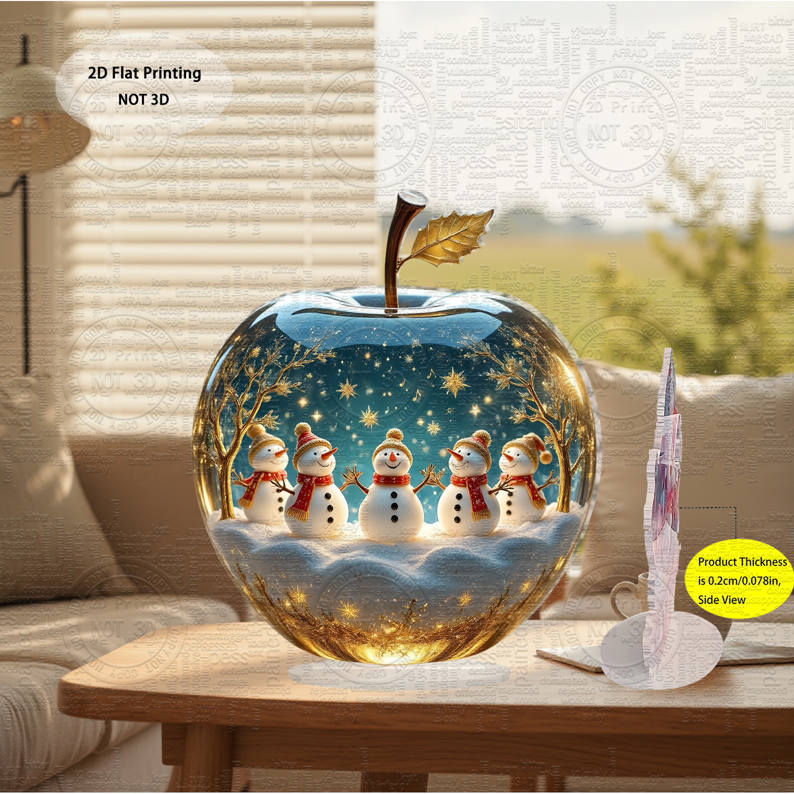 2D平面冬季雪人摆件亚克力圣诞节新年情人节复活节桌面装饰