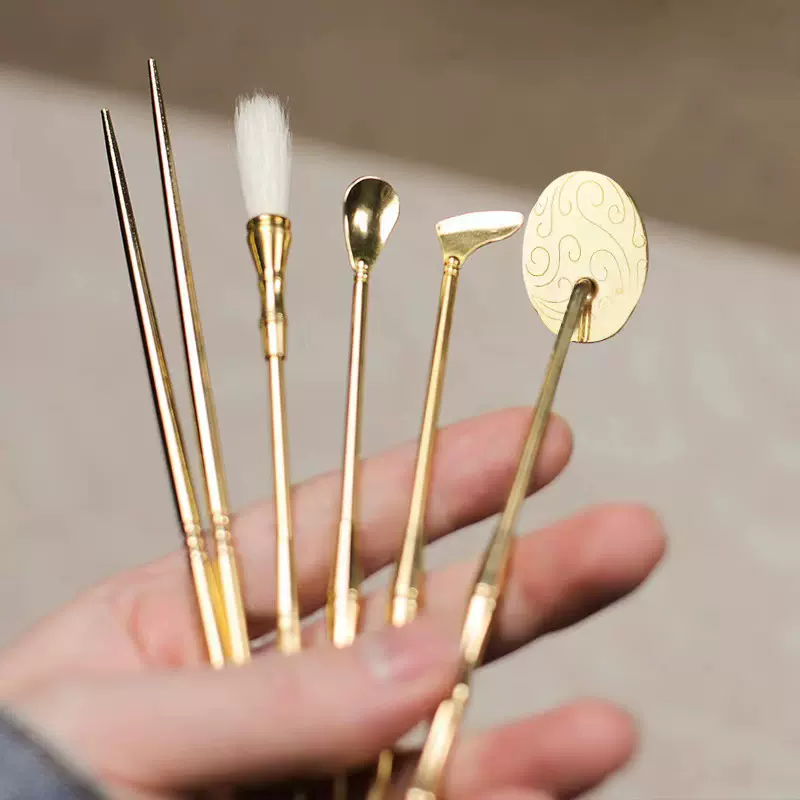 香篆香印黄铜香道工具套装批发 打拓香灰香勺香扫香匙五件套入门