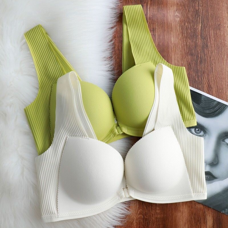 Front buckle underwear women's small chest push up flat chest large summer thin white seamless bra breast-collecting anti-sagging
