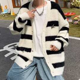 V领开衫卫衣外套男士2025秋季新款宽松纽扣外套针织衫男女情侣款T