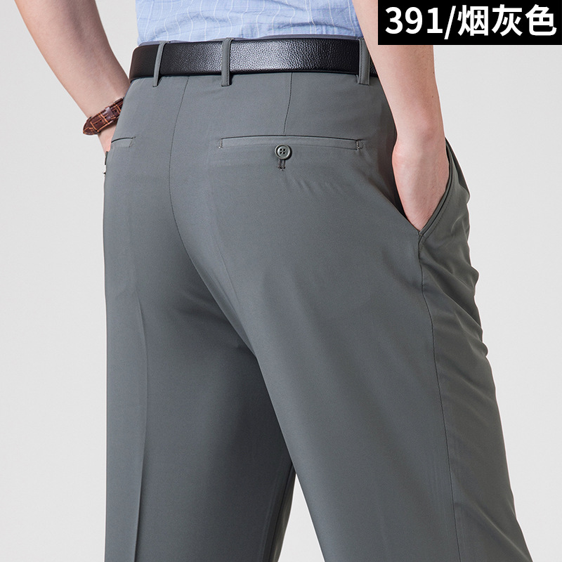 Pantalones de traje plisados dobles de verano delgados de mediana edad y ancianos de cintura alta pantalones de traje formal informal de negocios sueltos pantalones de traje sin planchar image 16