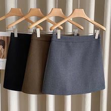 复古加厚灰色半身裙大码毛呢a字短裙秋冬百搭防走光小个子包臂裙