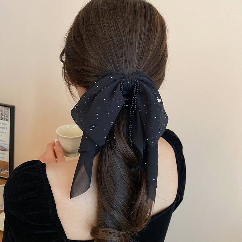 Korean-Style Multi-Layered Bow Ponytail Clip, Starry Sky Pendant Hair Clip, Half-Tied Hair Clip on the Back of the Head, Shark Clip Showing Hair Volume