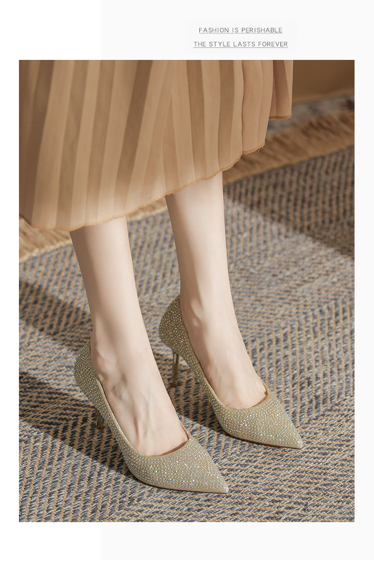 2024 New Water Diamond High Heels Women's Wedding Shoes New Versatile Bright Diamond Women's Shoes Hot Diamond Pointed Thin Heel Shoes_voghion.com