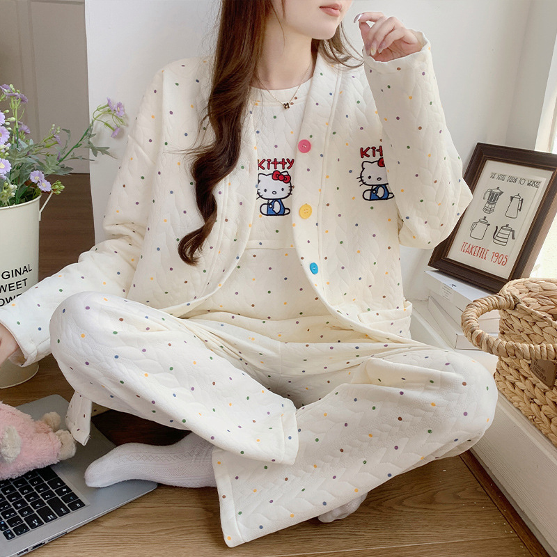 Xiyue's New Autumn and Winter Air Cotton Sandwich Postpartum Nursing Pajamas Maternal Breastfeeding Warm Confinement Clothes Three-Piece Set Xiyue's New Autumn and Winter Air Cotton Sandwich Postpartum Nursing Pajamas Maternal Breastfeeding Warm Confinement Clothes Three-Piece Set