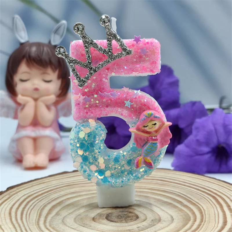 マーメイドクラウンデジタルキャンドルクリエイティブスタイル誕生日キャンドルケーキ雰囲気誕生日装飾キャンドルメーカー|undefined