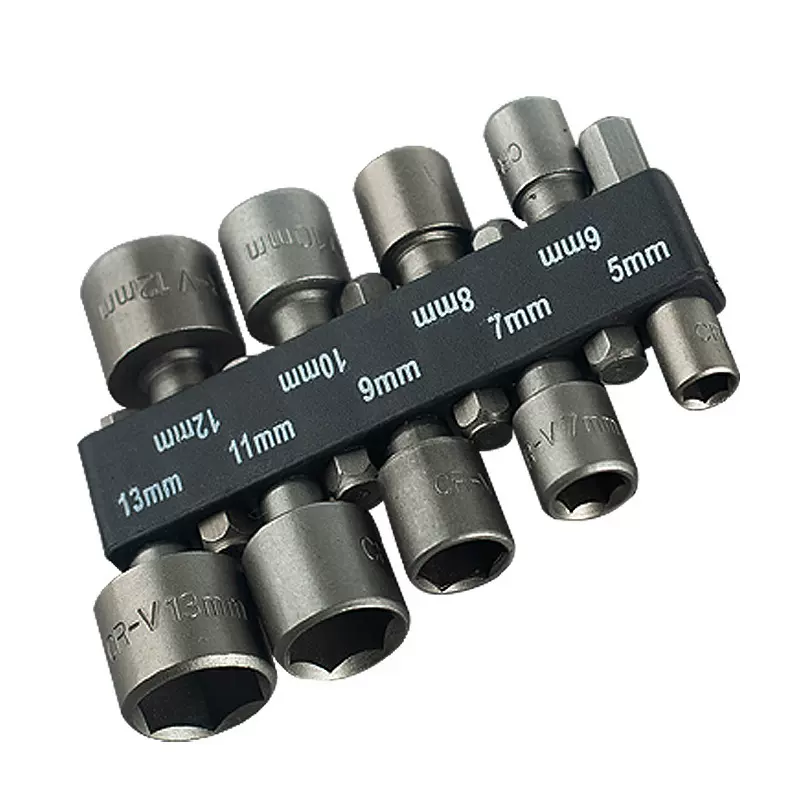 9件套5mm-13mm1/4DIY六角柄套筒套胶条套装螺丝刀风批套筒扳手