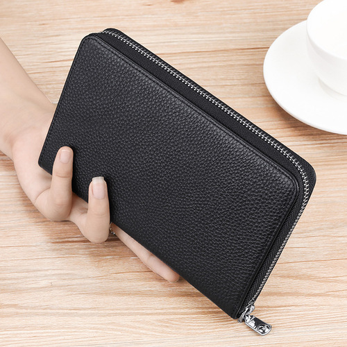 Genuine leather RFID anti-magnetic card holder cowhide Japanese-style account book passbook bag multi-functional wallet long wallet ID holder