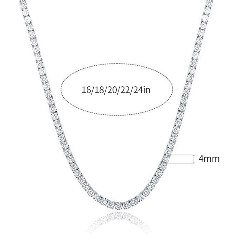 18K Platinum Plated 4 Claw 2mm3mm4mm5mm6mm Zircon Tennis Necklace Neck Chain Fashion Trendy Amazon Explosions